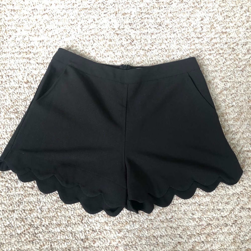 High Waisted Black Shorts with Scalloped Bottom